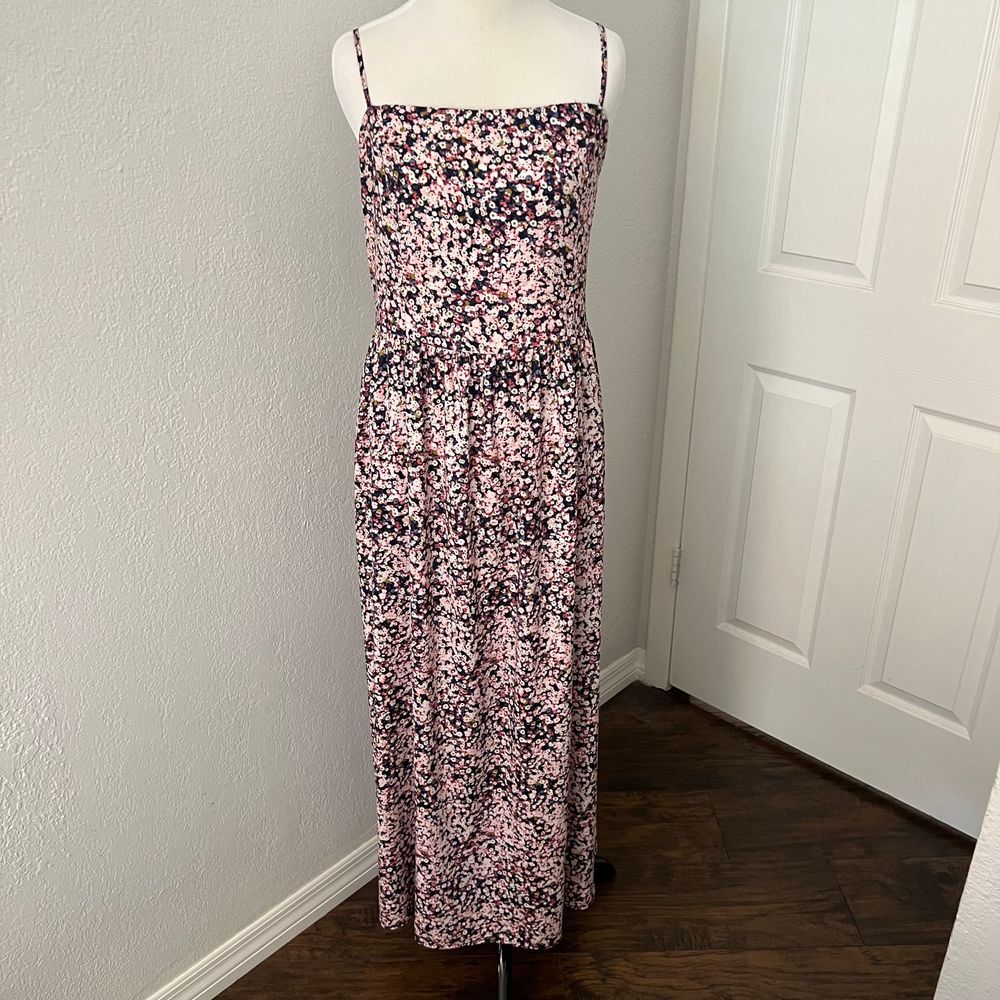 Goodthreads women's Large‎ Pink Navy Blue White Floral Maxi Dress
